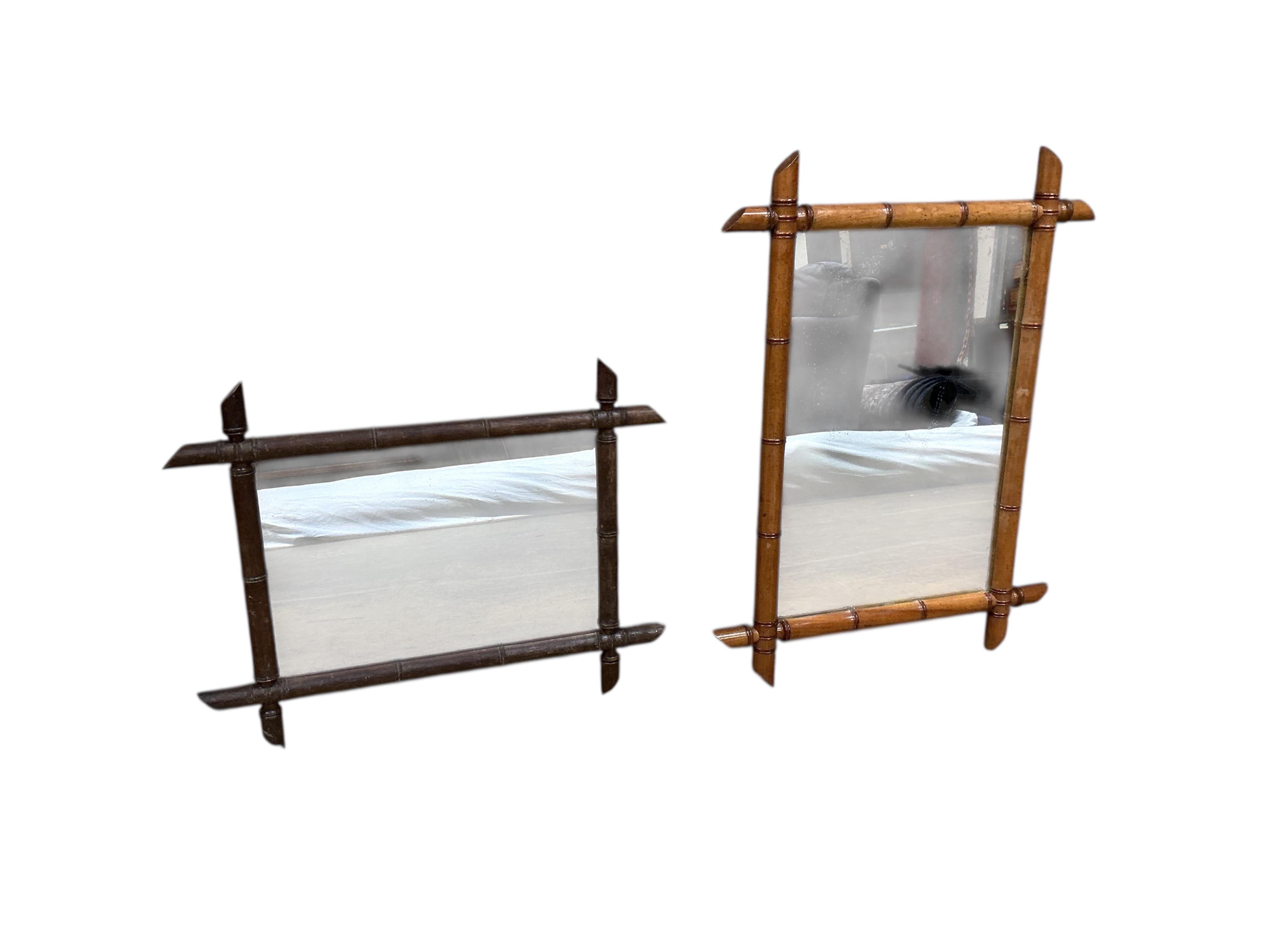 Two late 19th century French rectangular faux bamboo wall mirrors, larger width 53cm, height 70cm